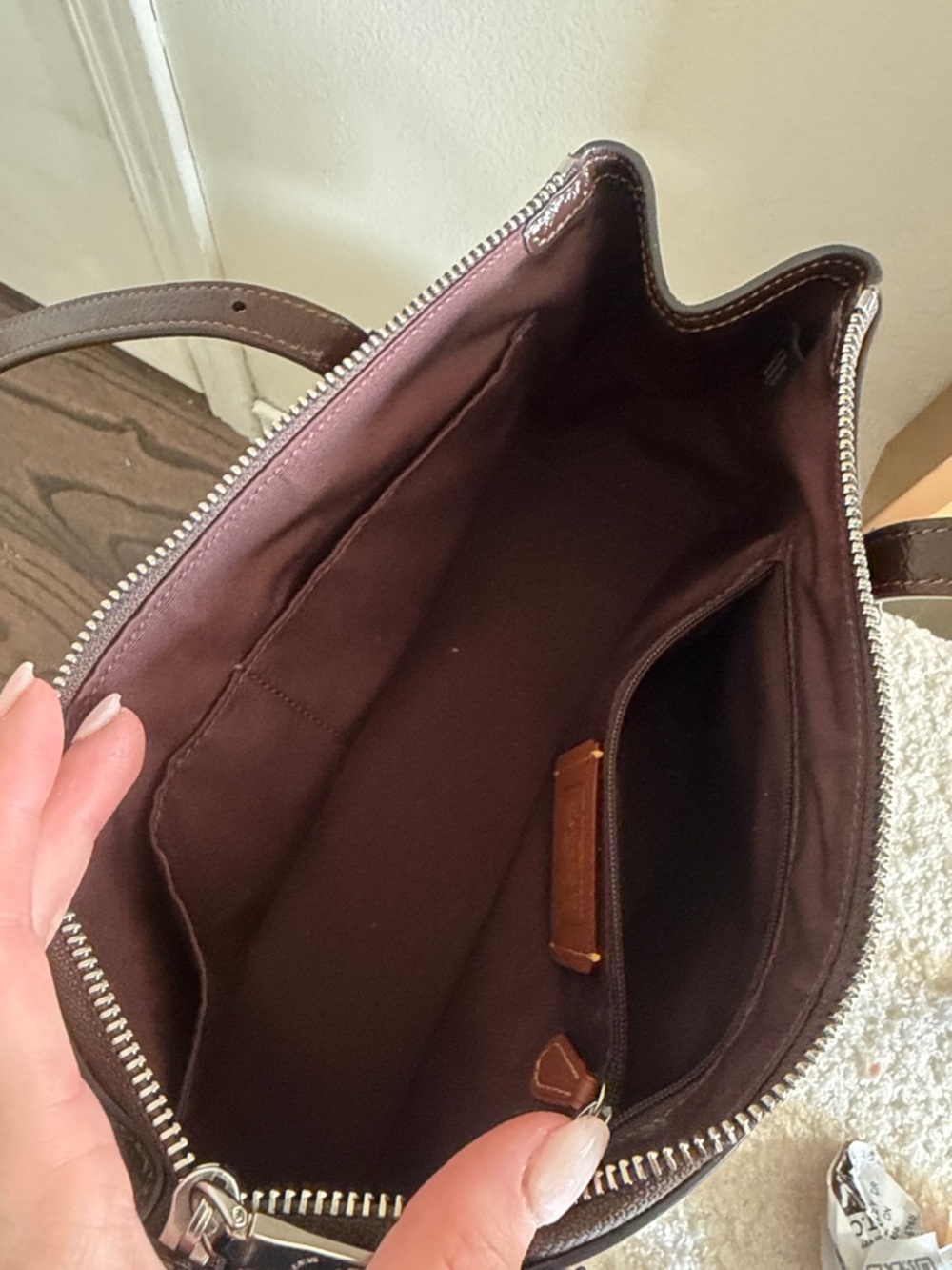 Coach Dark Brown Leather Shoulder Bag with Silver Hardware - Picture 5 of 6